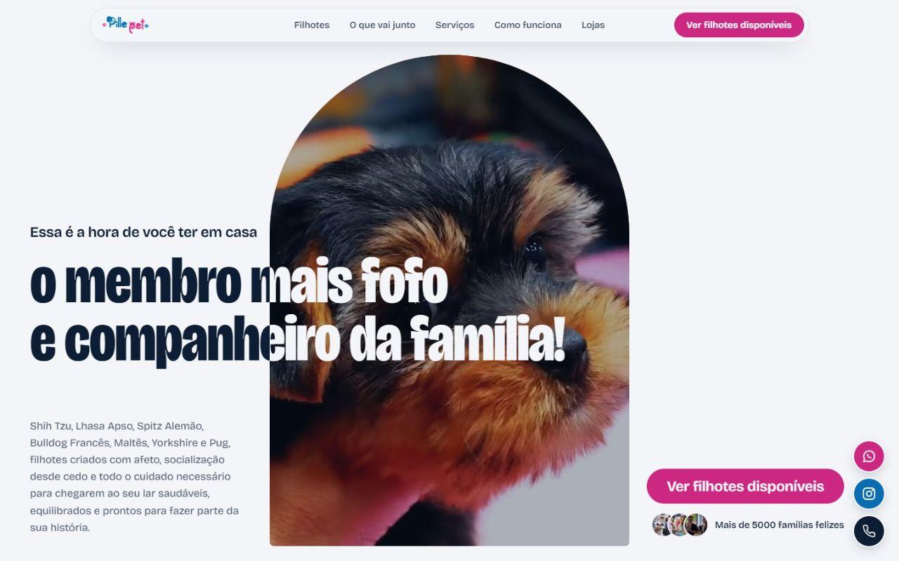 Pille Pet: abertura com filhote em destaque e o título o membro mais fofo e companheiro da família